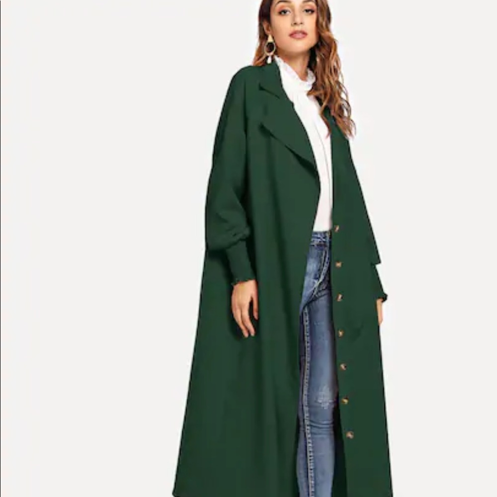 Lightweight polyester long  jacket, size L green